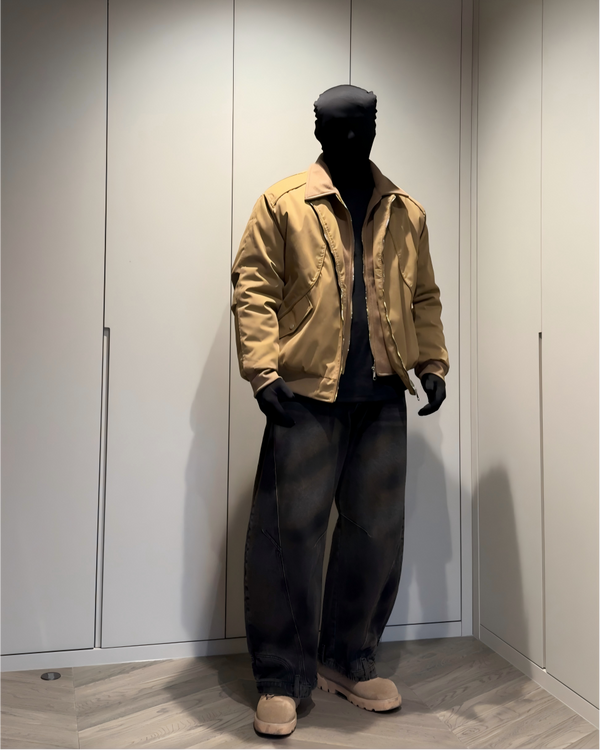 STEP BLOCK ST045 Shearling Collar Water-Resistant Workwear Bomber Jacket