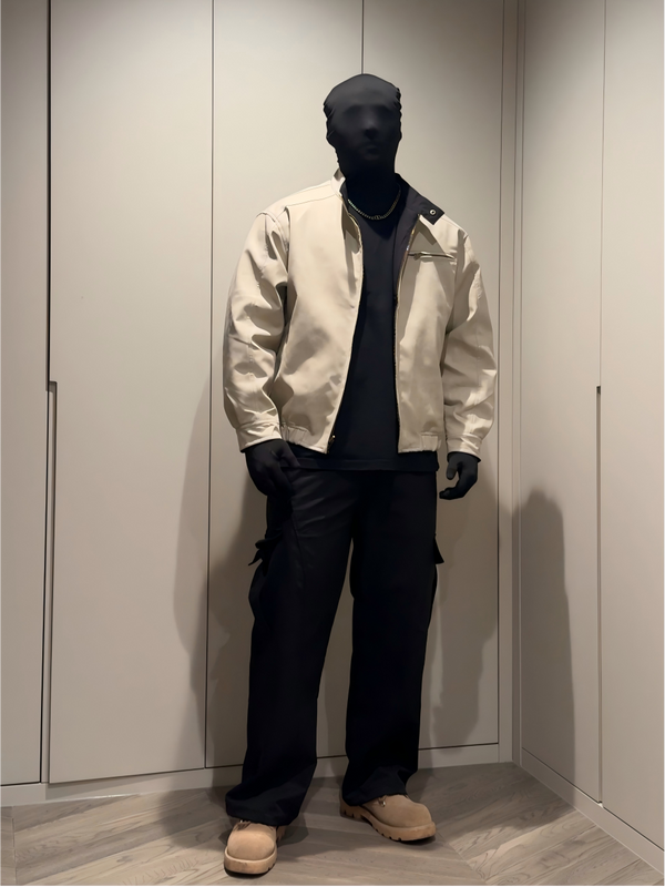 STEP BLOCK ST007 Ribbed Collar Minimalist Harrington Style Zip-Up Jacket