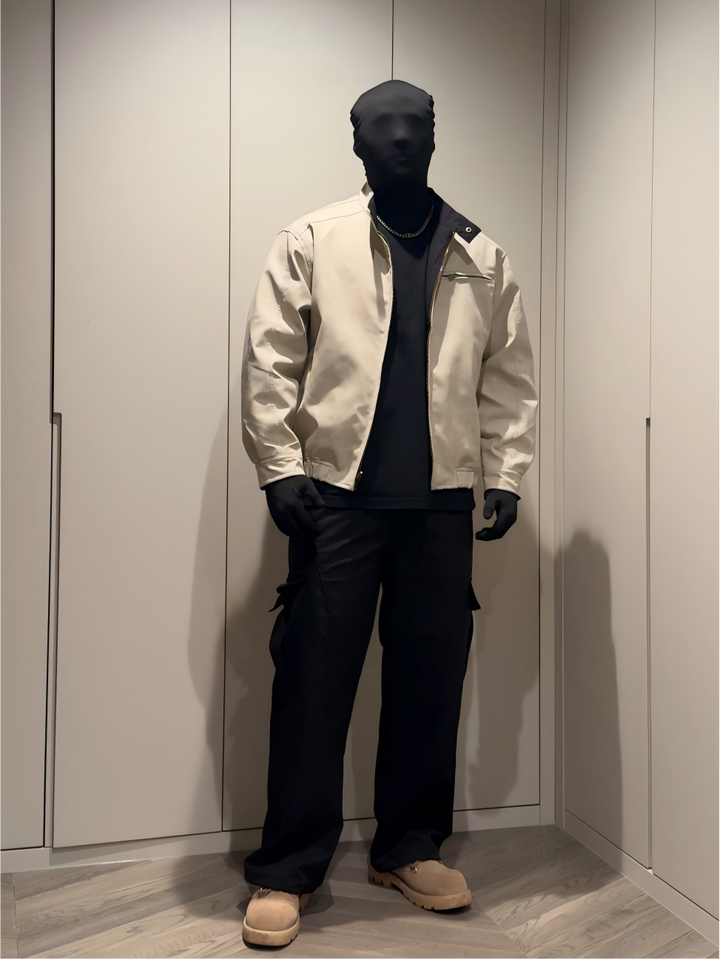 STEP BLOCK ST007 Ribbed Collar Minimalist Harrington Style Zip-Up Jacket