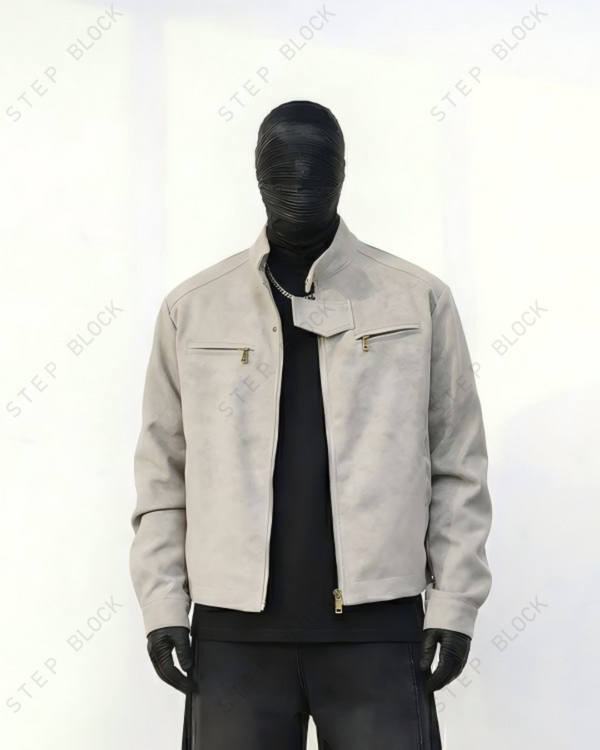 STEP BLOCK ST058 Washed Distressed Minimalist Stand Collar Workwear Jacket