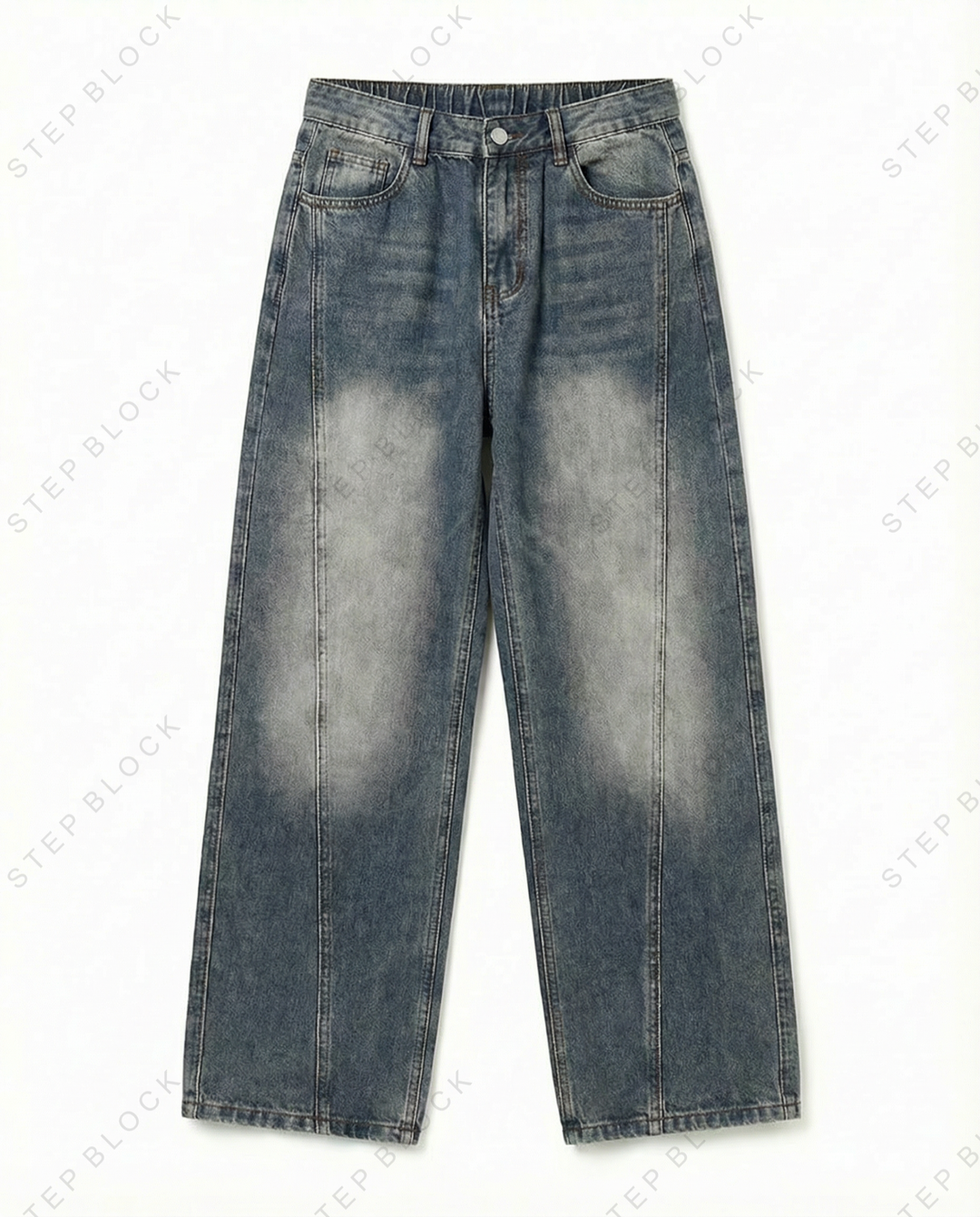 STEP BLOCK MT035 vintage washed black and dark blue baggy jeans