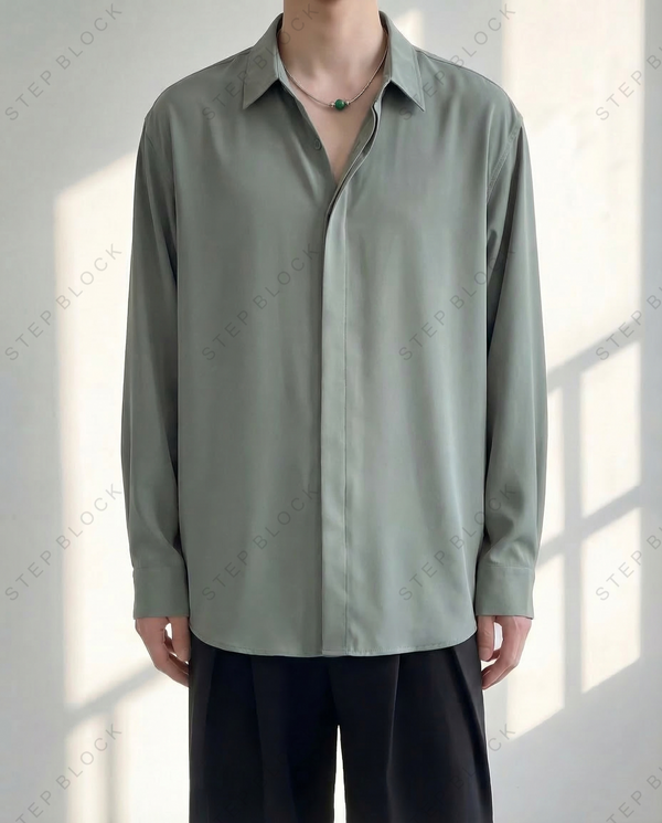 STEP BLOCK MT551 Minimalist Loose-Fit Button-Down Shirt