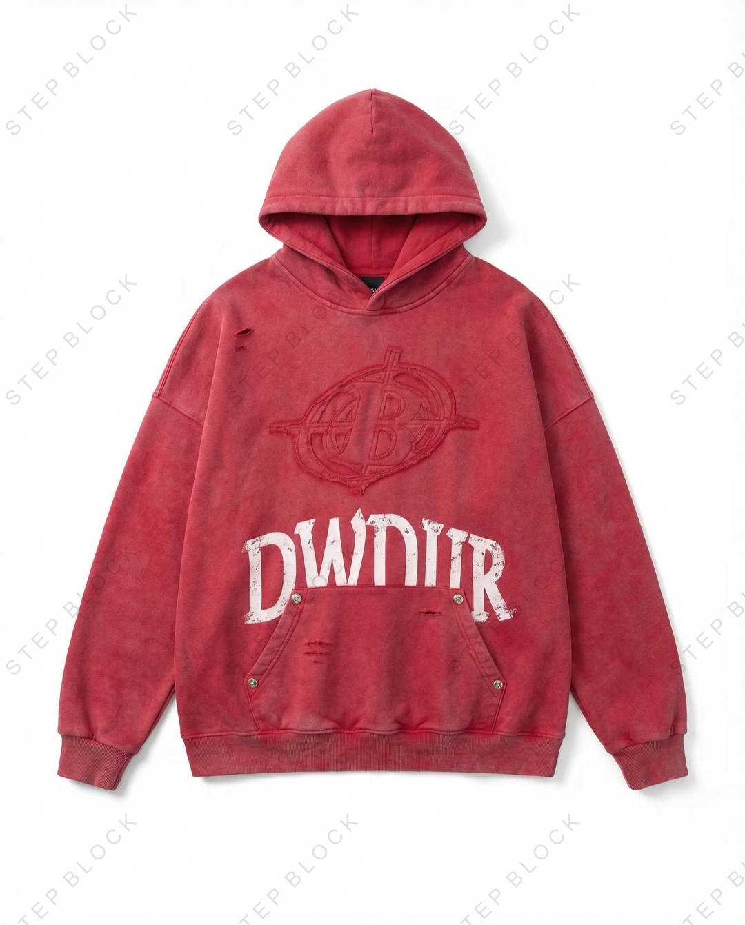STEP BLOCK ST1011 Graphic Print Distressed Hoodie