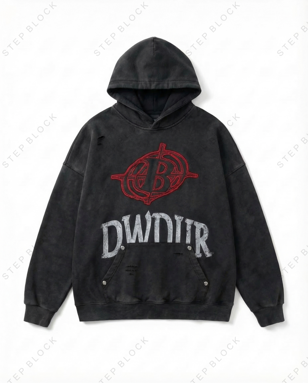 STEP BLOCK ST1011 Graphic Print Distressed Hoodie