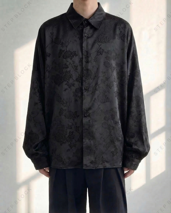 STEP BLOCK MT546 Jacquard Pattern Loose-Fit Shirt