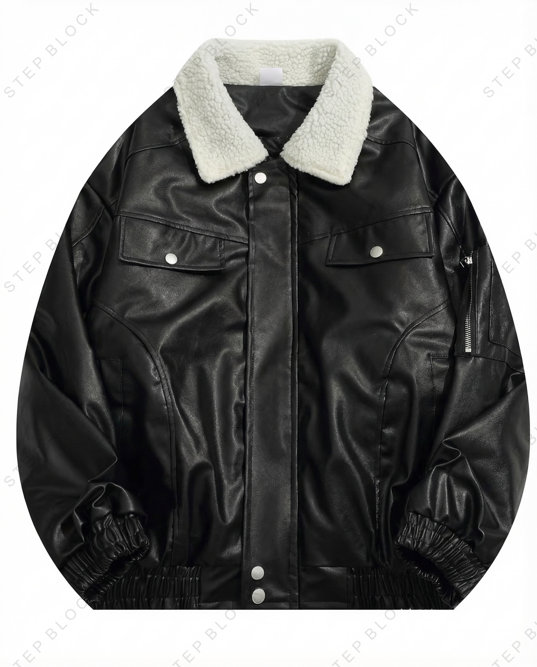 STEP BLOCK ST1018 Shearling Collar Leather Jacket