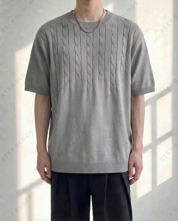 STEP BLOCK MT508 Men's Cable Knit Oversized Streetwear tshirt