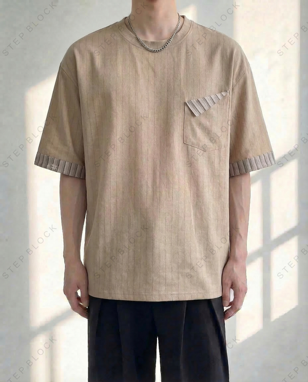 STEP BLOCK MT512 Men's Linen Blend Oversized Streetwear tshirt with Contrast Trim