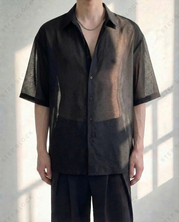 STEP BLOCK MT516 Men's Sheer Mesh Short Sleeve Streetwear shirt