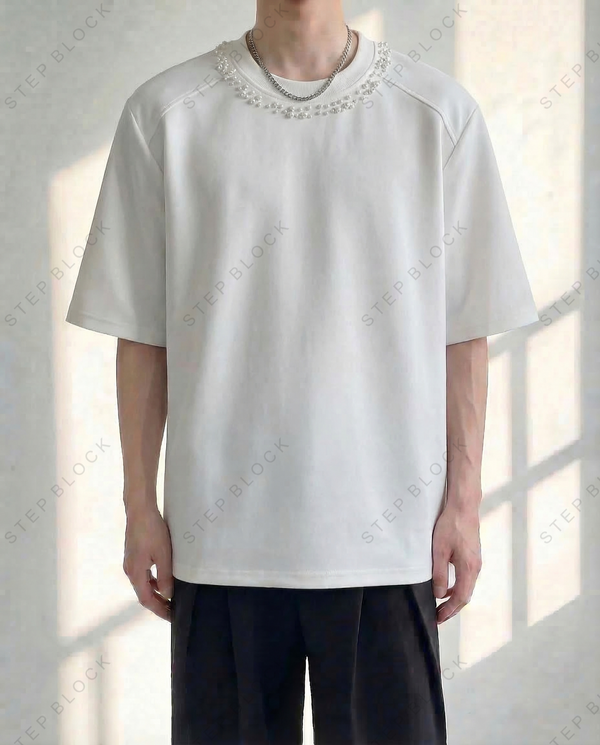 STEP BLOCK MT519 Men's Oversized Streetwear tshirt with Chain Neck Detail