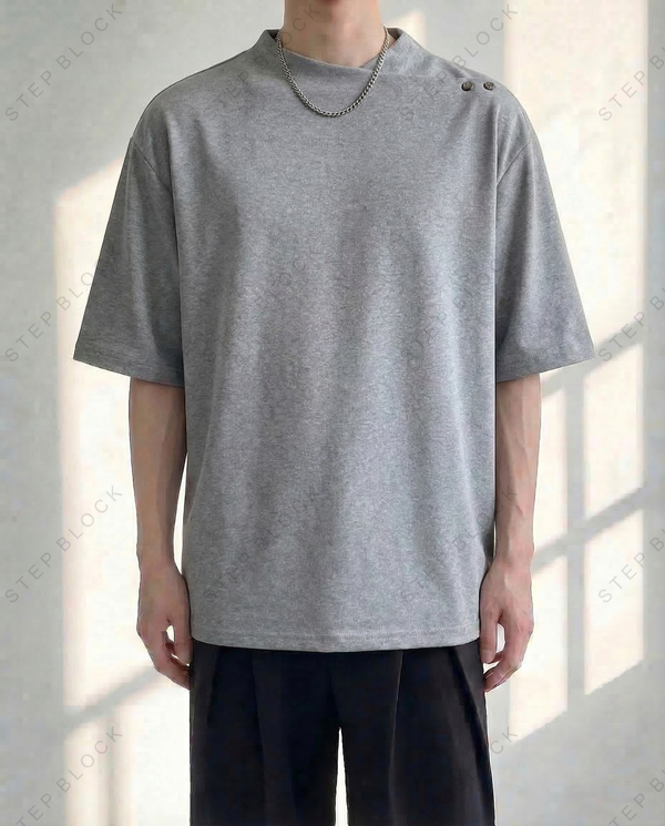 STEP BLOCK MT521 Men's Solid Color Oversized Streetwear tshirt