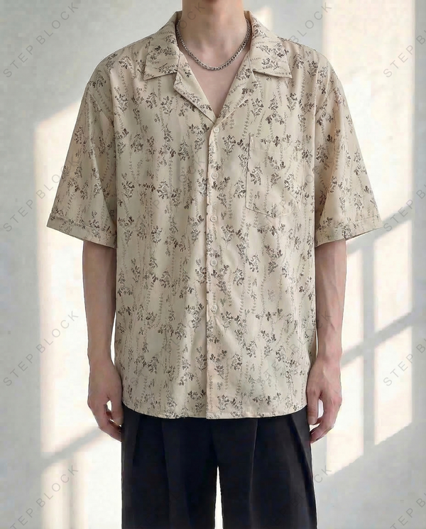 STEP BLOCK MT523 Men's Floral Print Short Sleeve Loose Streetwear shirt