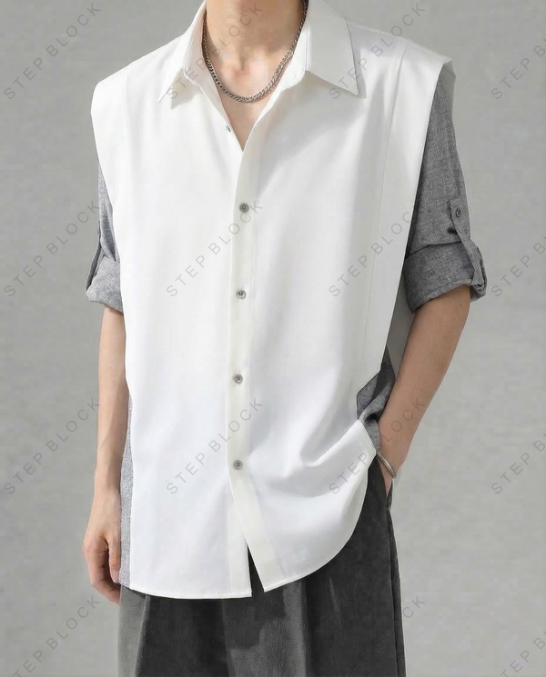 STEP BLOCK MT542 Color Block Patchwork Short-Sleeve Shirt