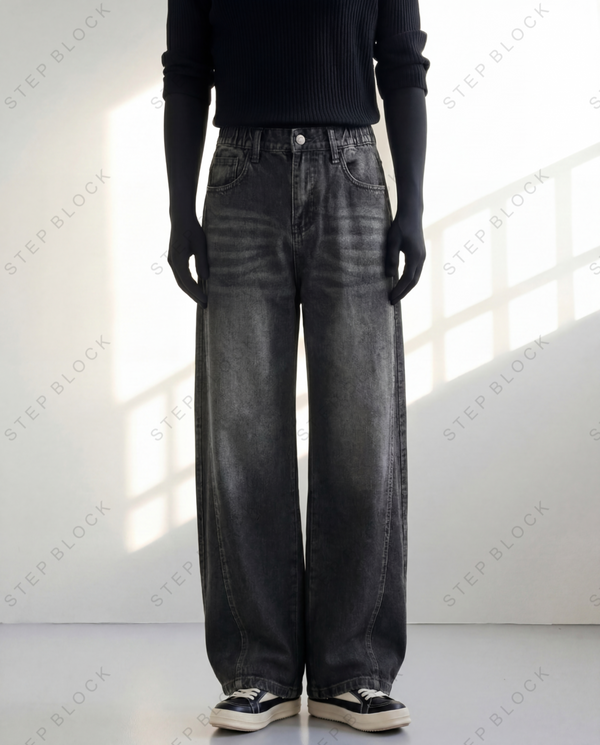 STEP BLOCK MT039 vintage washed grey baggy flare jeans