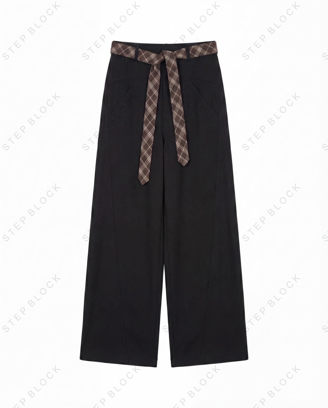 STEP BLOCK MT037 minimalist wide-leg drape casual pants with patterned belt