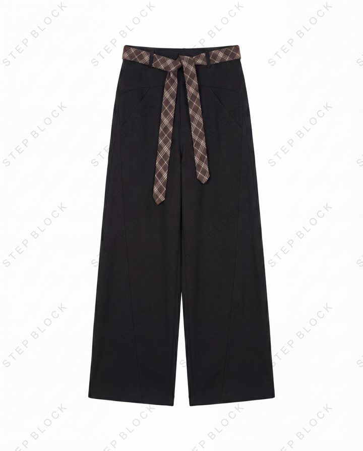 STEP BLOCK MT037 minimalist wide-leg drape casual pants with patterned belt