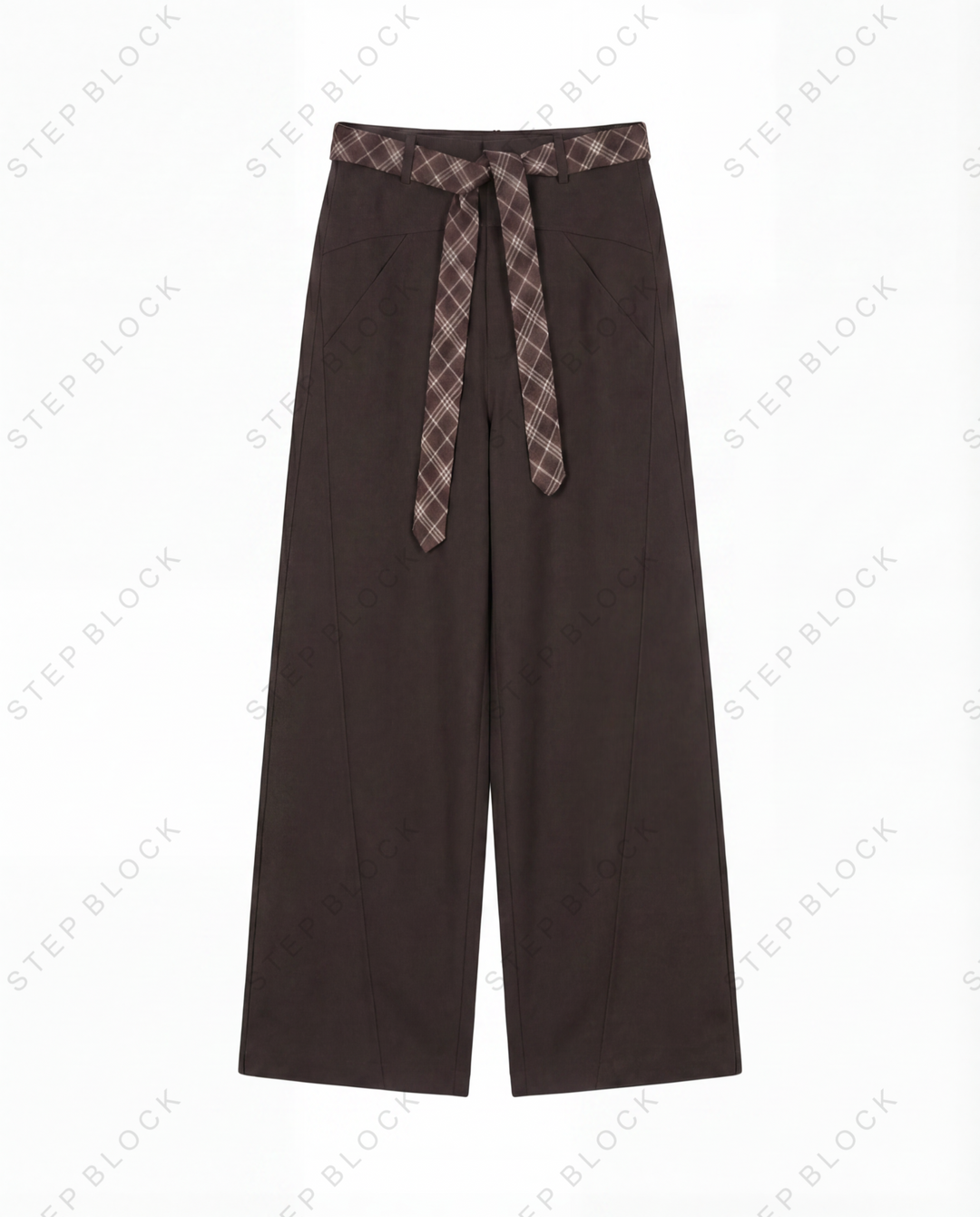 STEP BLOCK MT037 minimalist wide-leg drape casual pants with patterned belt