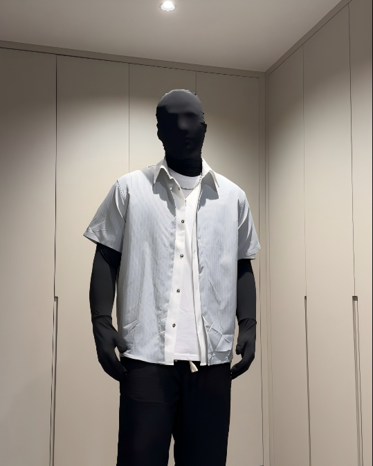 STEP BLOCK MT561 Contrast Collar Short Sleeve Button-Up Shirt