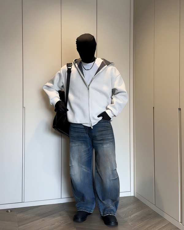 STEP BLOCK ST029 Reversible Fleece-Lined Full-Zip Oversized Hoodie