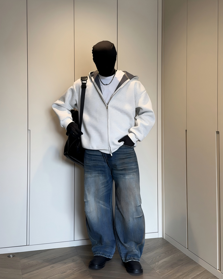 STEP BLOCK ST029 Reversible Fleece-Lined Full-Zip Oversized Hoodie