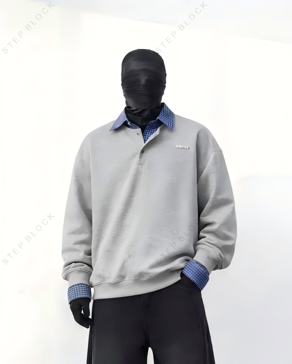 STEP BLOCK MT554 Layered Collar Polo Sweatshirt