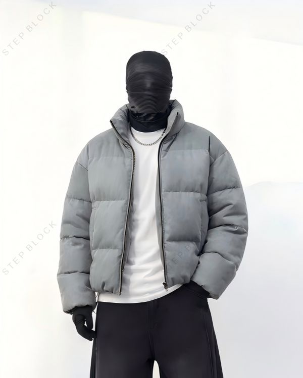 STEP BLOCK ST1002 minimalist gray puffer jacket, men's streetwear