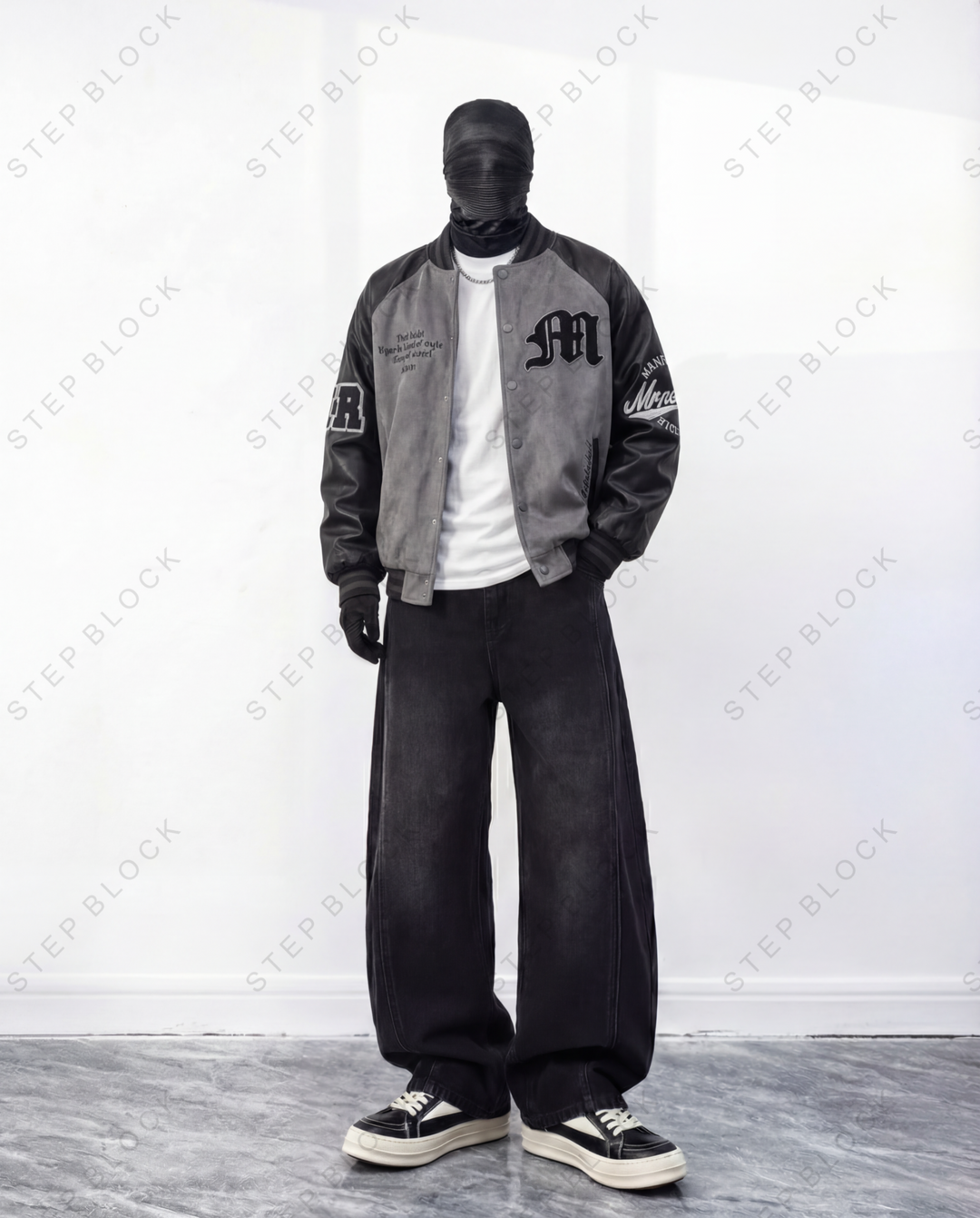 STEP BLOCK ST1006 Graphic Print Varsity Jacket