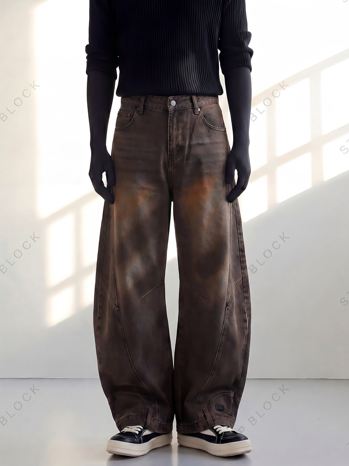 STEP BLOCK MT025 Vintage Washed Baggy Jeans