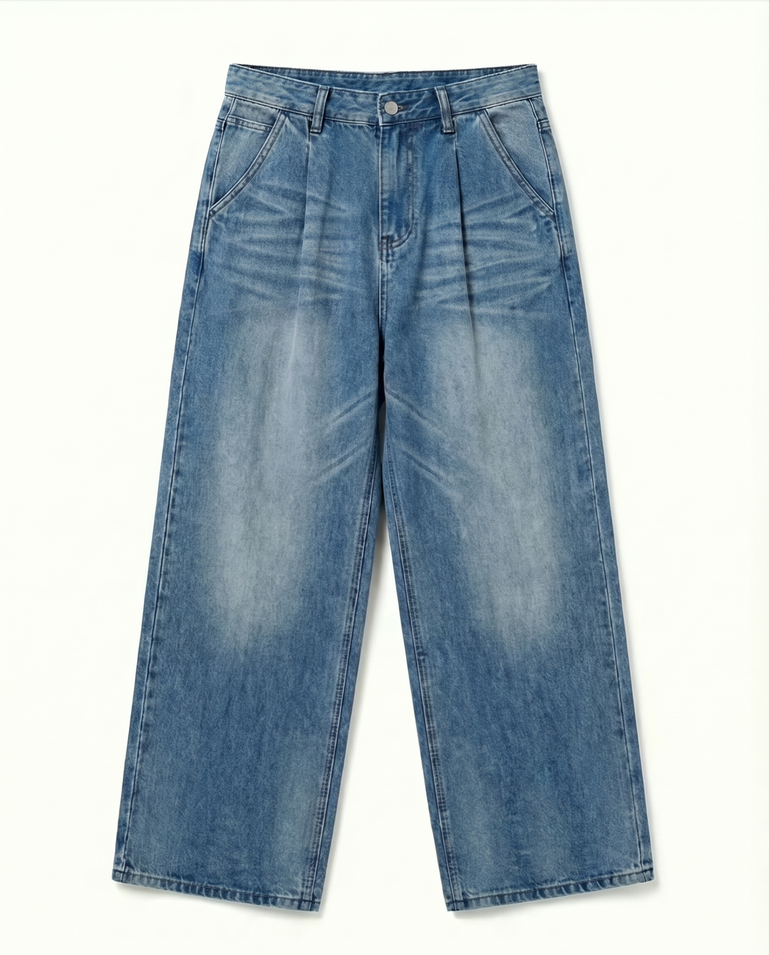 STEP BLOCK MT036 vintage washed grey and light blue baggy jeans