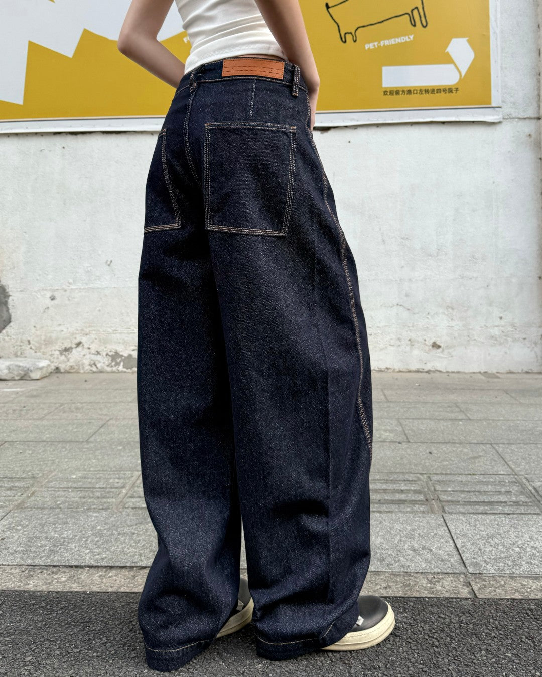 STEP BLOCK MT084 Raw Indigo Contrast Stitch Baggy Jeans