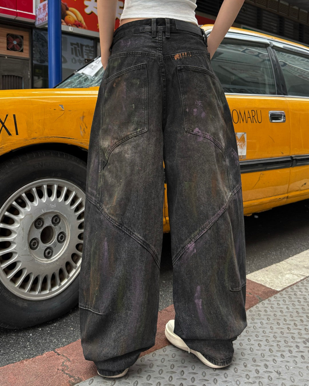 STEP BLOCK MT069 Vintage Black Wash Baggy Jeans - Distressed Denim