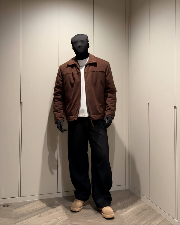 STEP BLOCK ST026 Washed Suede-Like Stand Collar Oversized Workwear Jacket