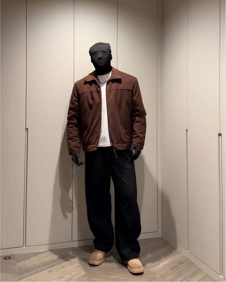 STEP BLOCK ST026 Washed Suede-Like Stand Collar Oversized Workwear Jacket
