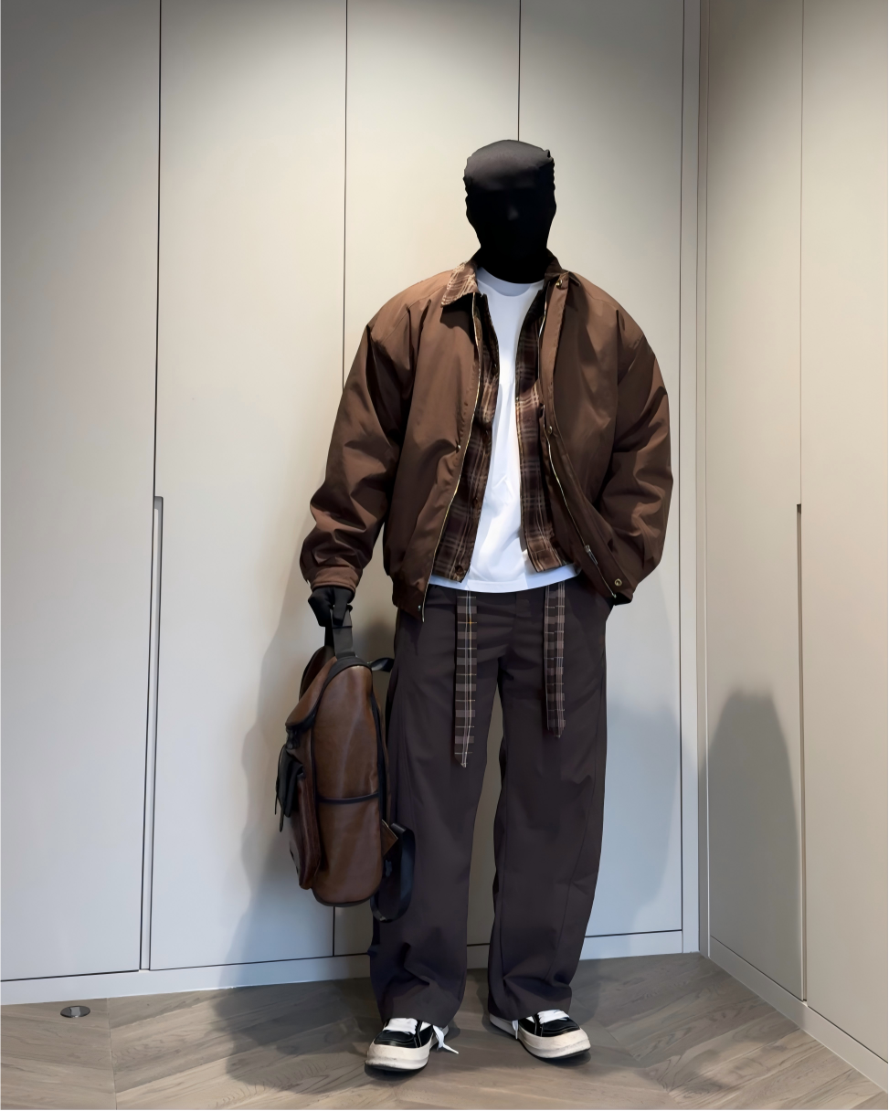 STEP BLOCK ST046 Plaid Lined Shearling Collar Washed Workwear Jacket