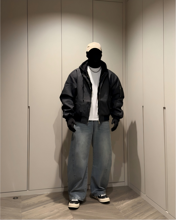 STEP BLOCK ST039 Washed Distressed Faux Leather Oversized Bomber Jacket