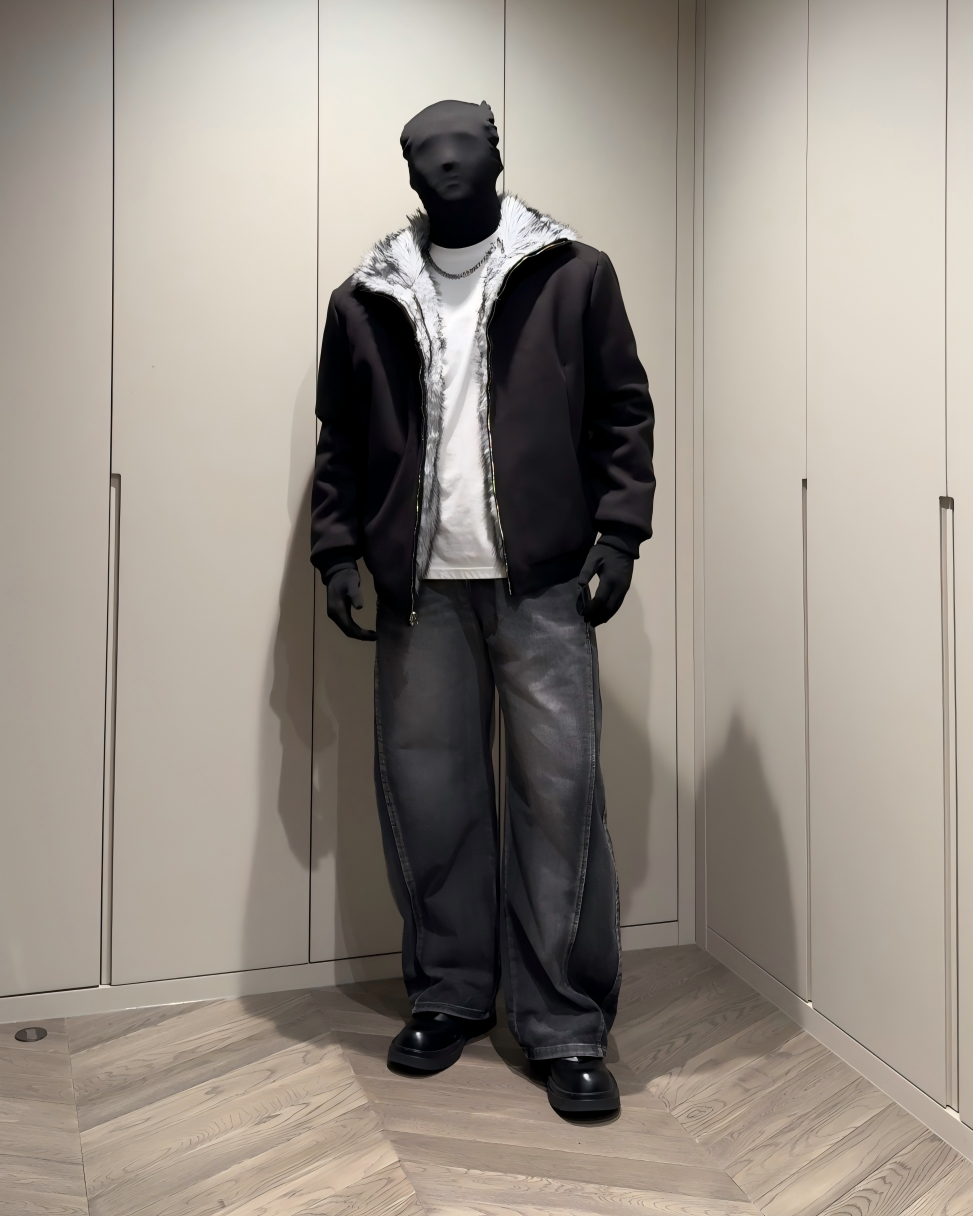 STEP BLOCK MT039 vintage washed grey baggy flare jeans