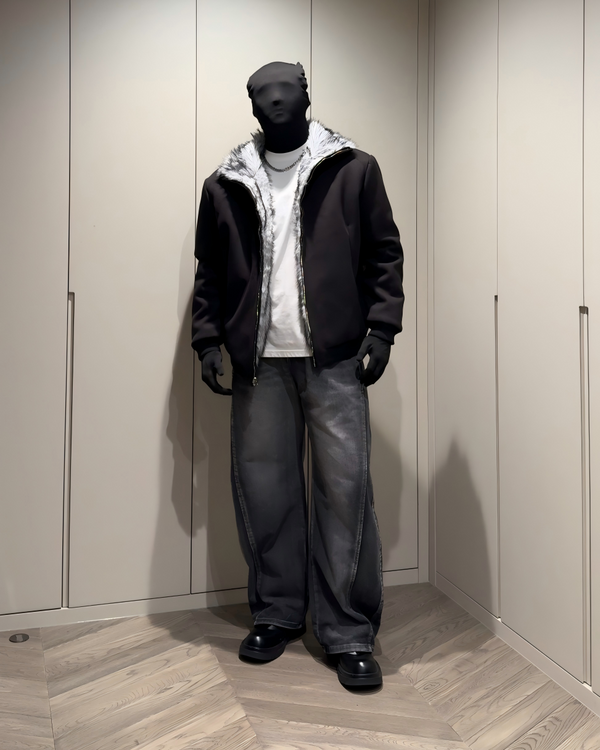 STEP BLOCK MT039 vintage washed grey baggy flare jeans