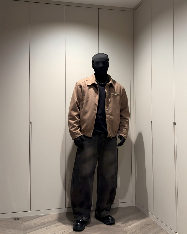 STEP BLOCK ST034 Minimalist Stand Collar Oversized Workwear Bomber Jacket