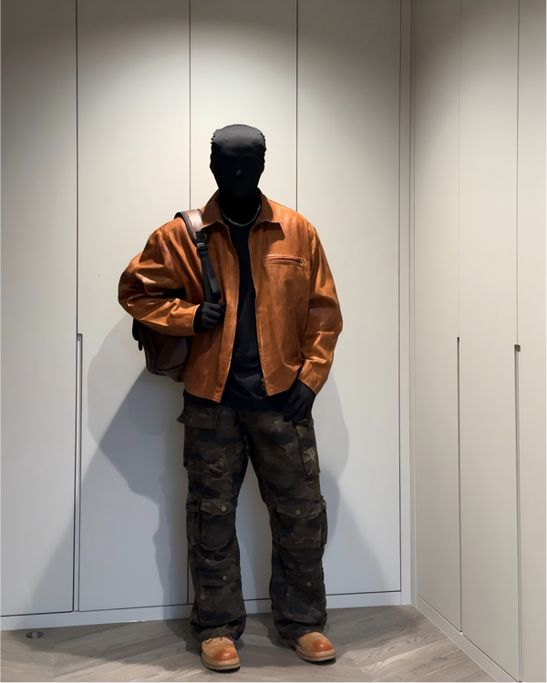 STEP BLOCK ST049 Washed Distressed Faux Leather Stand Collar Workwear Jacket
