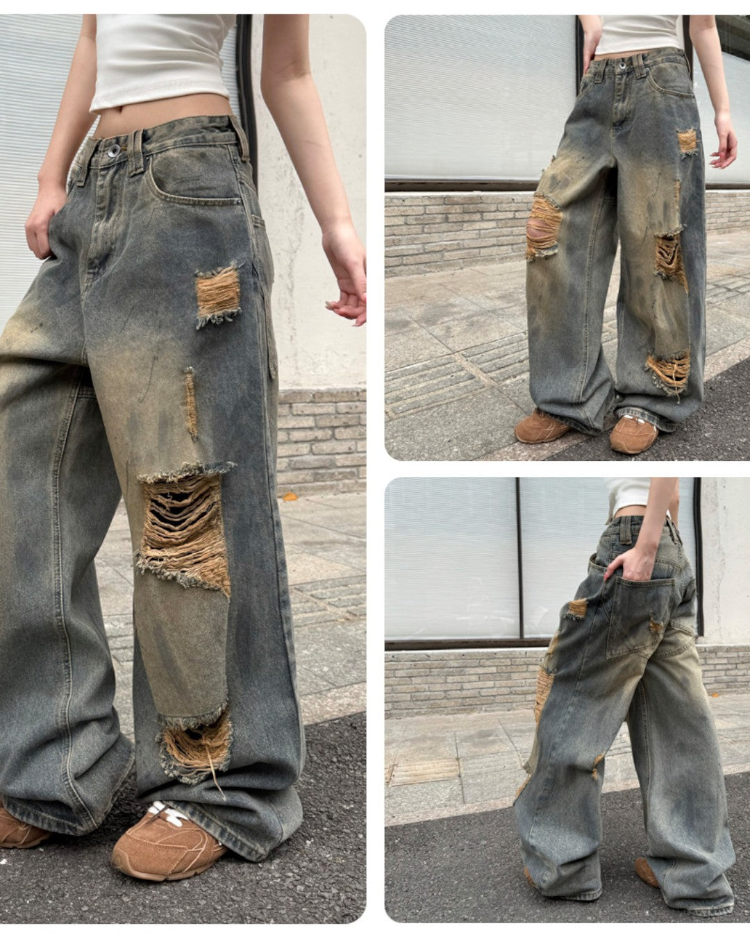 STEP BLOCK MT063 Dirty Washed Distressed Baggy Jeans - Grunge Style