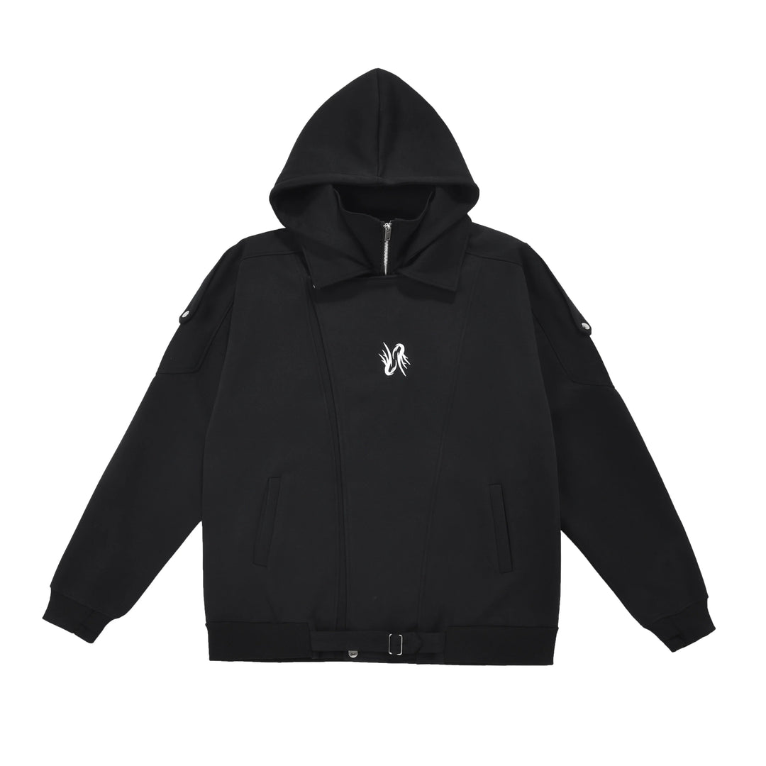 LAYERED-LOOK STAND-COLLAR ZIP HOODIE TT001