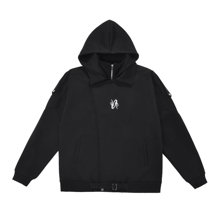 LAYERED-LOOK STAND-COLLAR ZIP HOODIE TT001