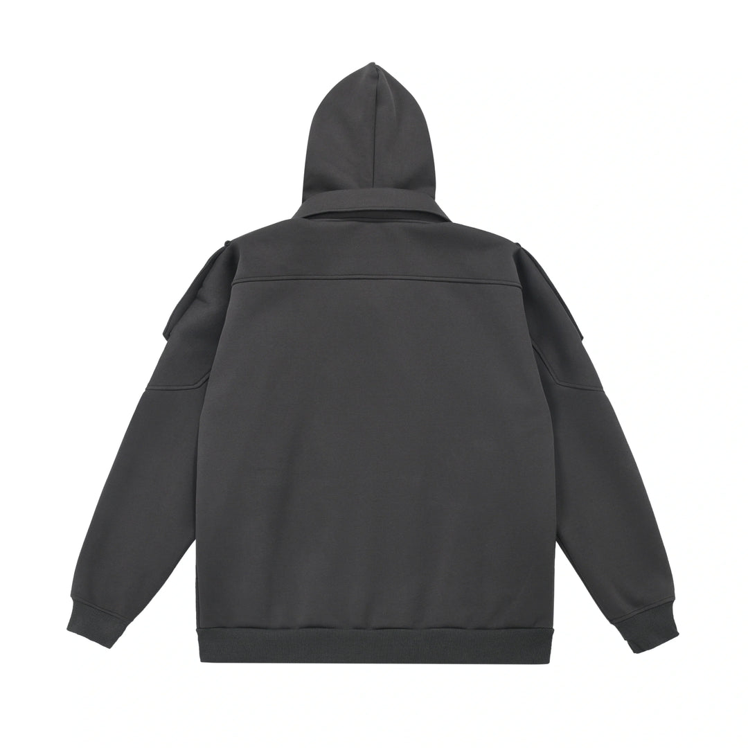 LAYERED-LOOK STAND-COLLAR ZIP HOODIE TT001