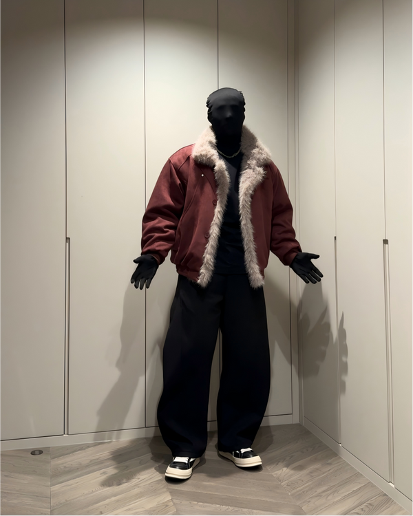 STEP BLOCK ST057 Reversible Shearling Lined Ribbed Collar Bomber Jacket