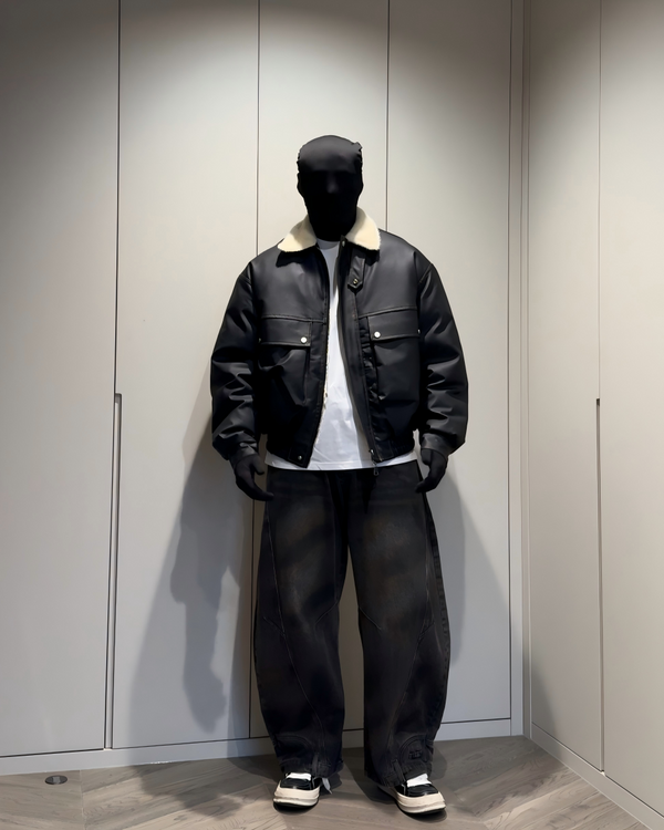 STEP BLOCK ST062 fleece collar sherpa flight bomber jacket