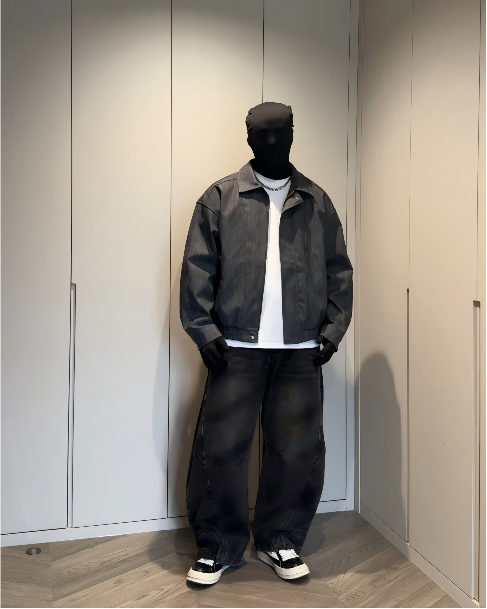 STEP BLOCK ST037 Washed Distressed Faux Leather Stand Collar Bomber Jacket