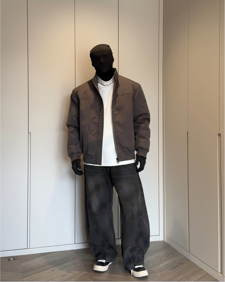 STEP BLOCK ST033 Minimalist Stand Collar Oversized Bomber Jacket
