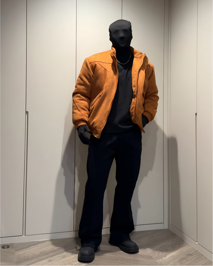 STEP BLOCK ST025 Washed Stand Collar Oversized Bomber Jacket