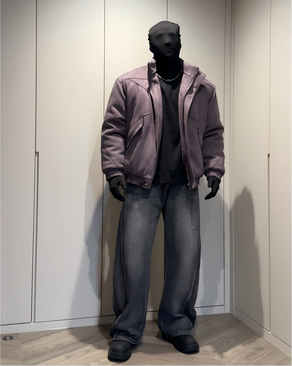 STEP BLOCK ST025 Washed Stand Collar Oversized Bomber Jacket