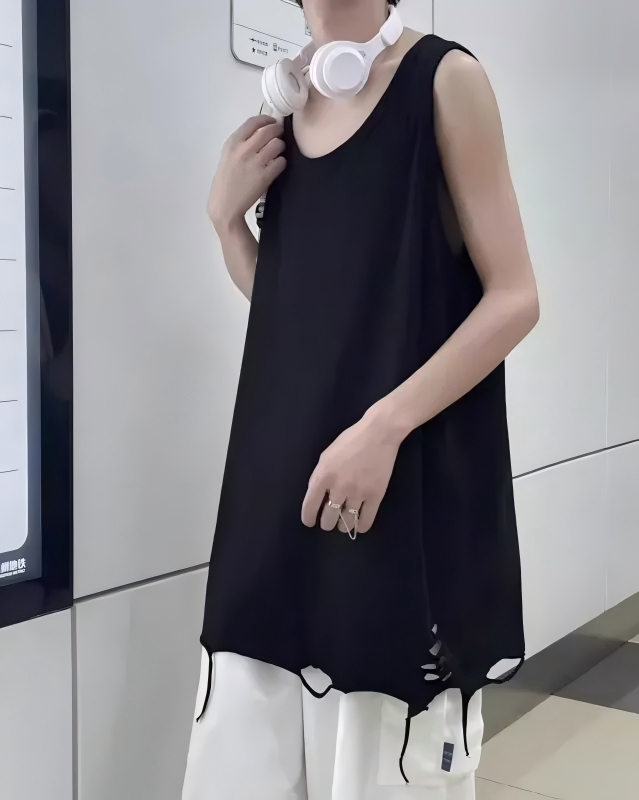 STEP BLOCK MT549 Distressed Hem Oversized Tank Top